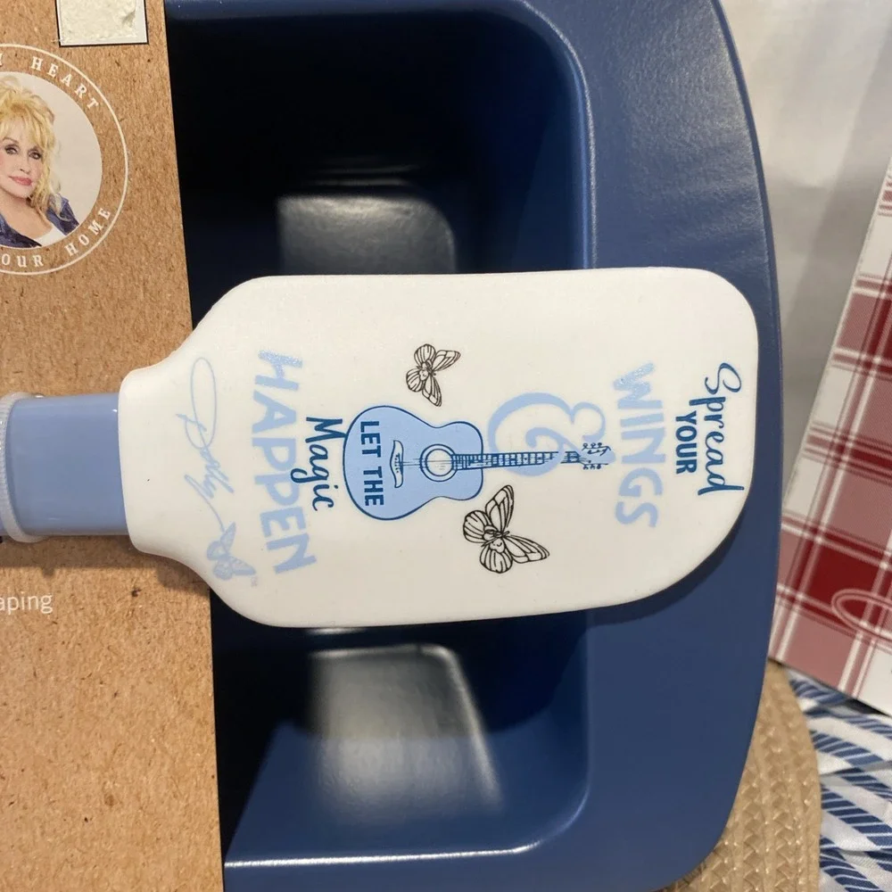 Dolly Parton 9x5x3 Loaf Pan Spatula‎ Set Blue Spread Your Wings Butterfly Guitar